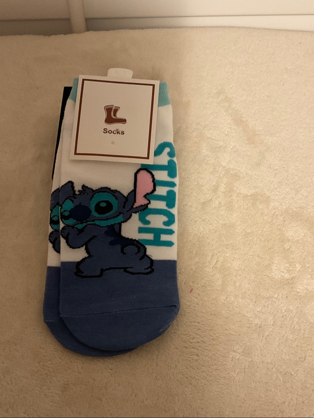 Stitch Character Crew Socks - Blue, Teal & White